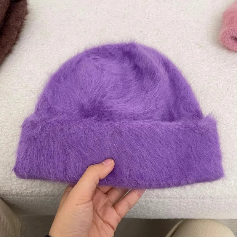 15 Colors Soft Rabbit Fur Beanies Winter Hat for Woman Fluffy Knited Hat Bonnet Lady Autumn Winter Warm Skullies Cap 241024