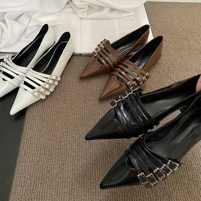 High Quality Womens pump shoes low toe toes gothic sexy elegance womens high heels white Loafers new buckle T241024