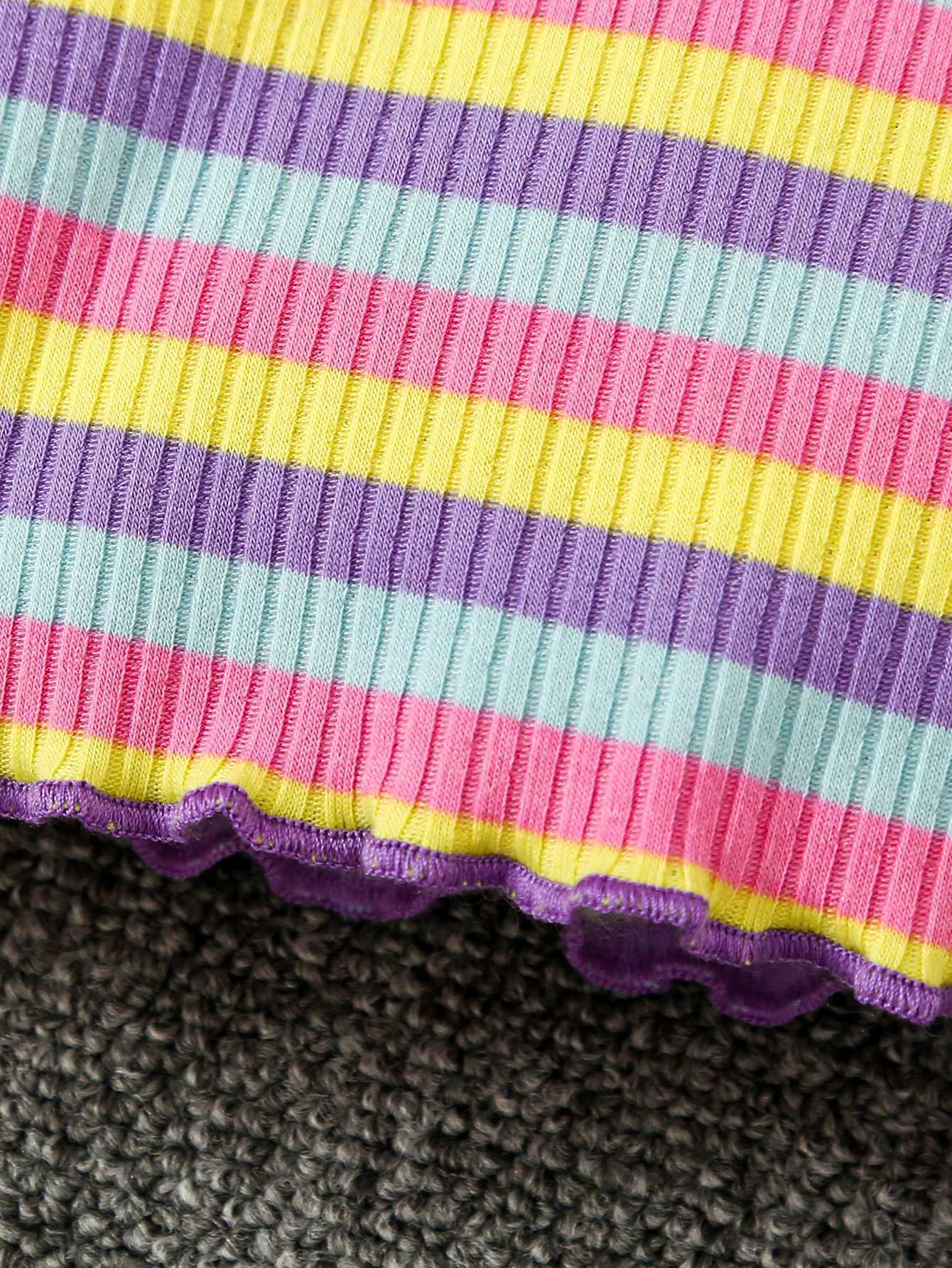 Spring and Autumn Girls Sweater Round Neck Long Sleeve Knitted Stickers Colorful Stripe Pattern Top Fashion Children W241025