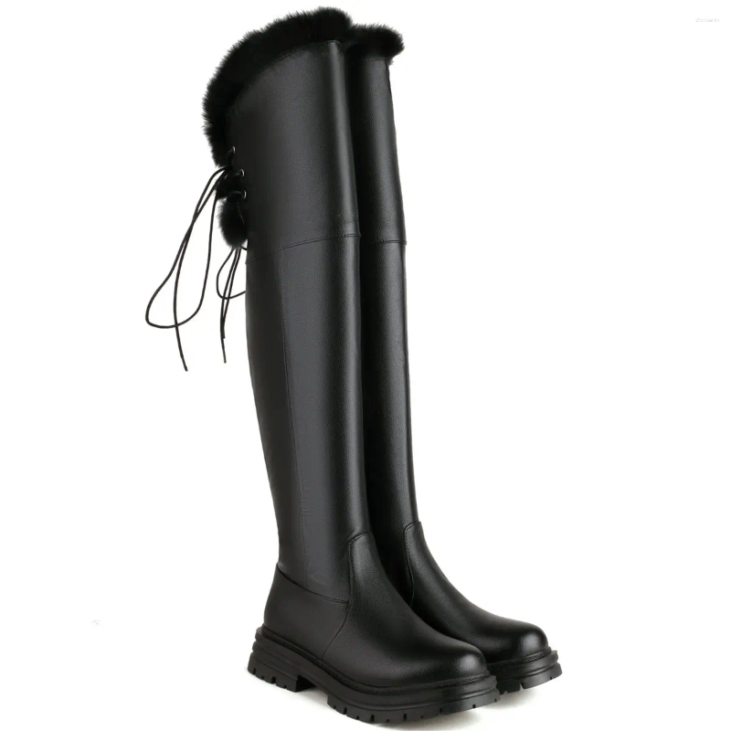 Boots 2024 Winter Pumps Shoes Women Med Heel Over The Knee High Snow Female Round Toe Platform Fashion Sneakers Casual