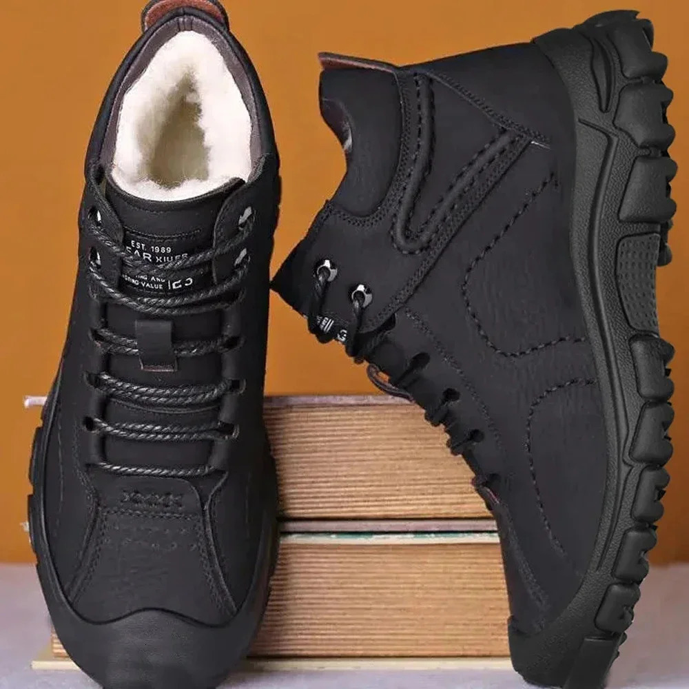 Mens autumn and winter PU leather insole thick waterproof casual mens high top shoes outdoor sports snow boots 241024