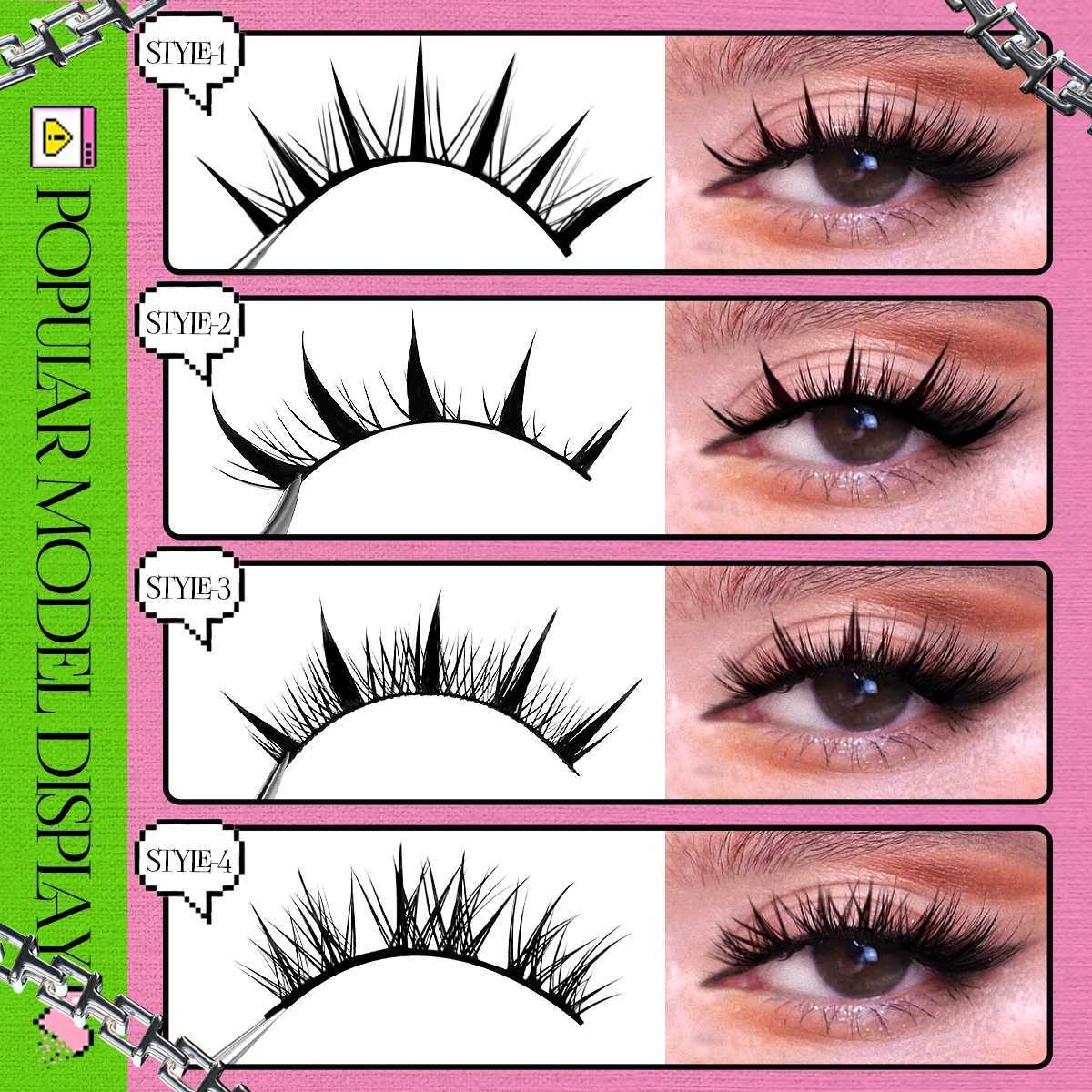 Groinneya Manga Eyelash 5/7/9/20 Double 3D Mink Natural Eyelash Soft Cross Wispy False Eyelash ExtensionW241024