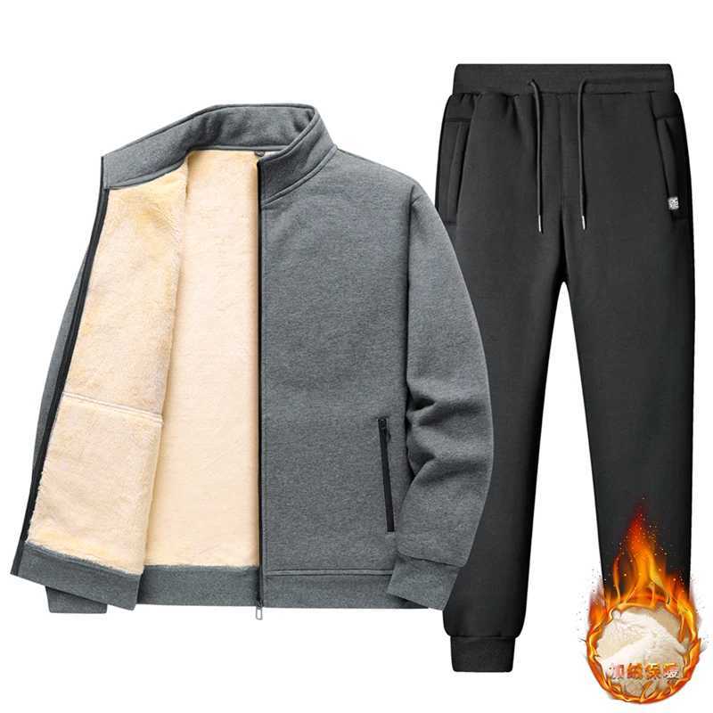Trend Fleece Sportswear Mens Lambswool Thick Warm Mens Jacket Set Pants Zipper Sweatshirt Coat Mens Outdoor Set W241024