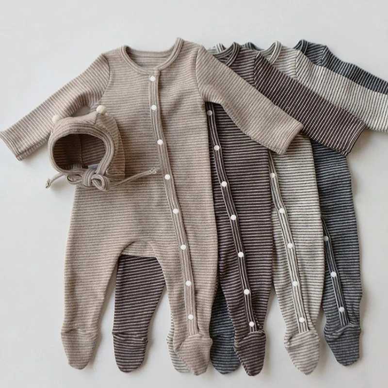 Korean Sle Newborn Baby Girl Boys Cotton Long Sleeve Stripe Jumpsuit Baby Girl Boys Bodysuits Spring Autumn Baby ClothesXJ241025