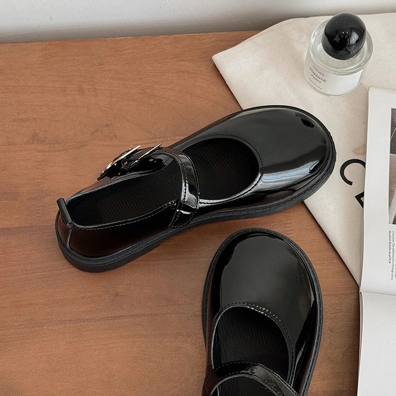 Womens Black Flat Shoes Womens Autumn Retro Mary Jane Shoes Student Leather Shoes British Womens Shoes Zapatillas 241024