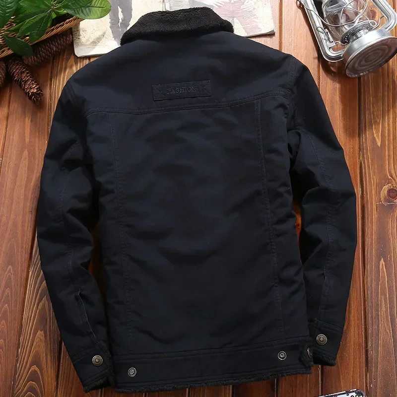 2024 mens fur collar padded jacket mens Flce cashmere coat mens Corduroy plus velvet casual top mens cotton jacket winter W241024