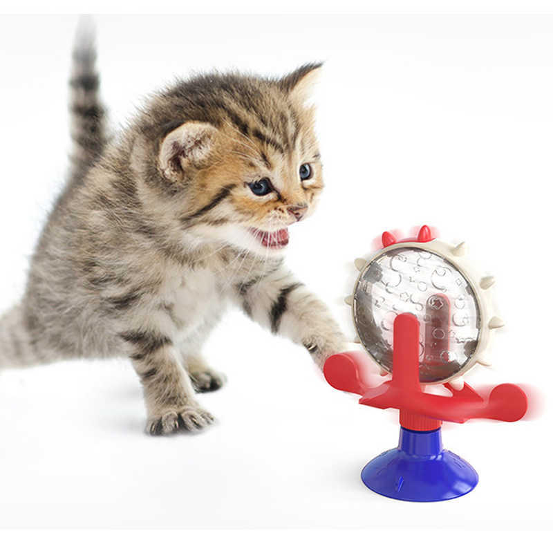 Pet cat self-help relieve boredom toys cross-border suction cup windmill leakage dog toys rotating nibbling slow food circle.