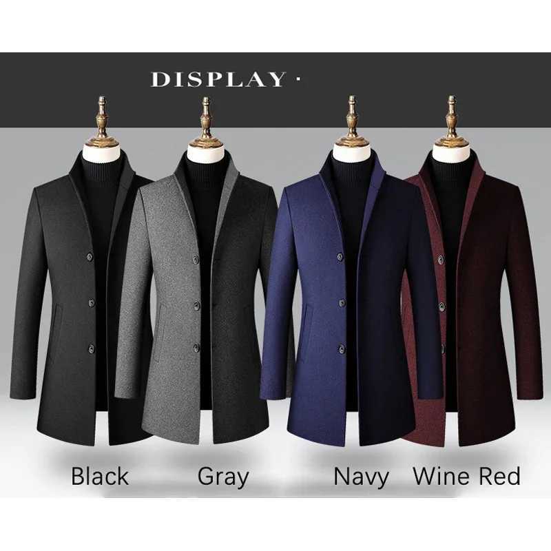 Brovon Brand Mens Long Jacket 2024 New Autumn/Winter Solid Color Mens Wool Coat Business Leisure Windproof Mens Trench W241024