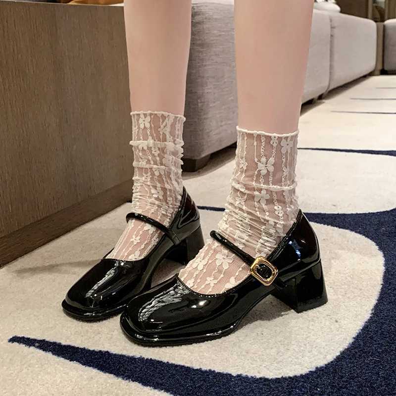 High Quality New France Autumn Thick High Heels Single Shoes Womens Fi Square Head Shallow Mouth Line Comfortable Mary Jane Shoes T241024