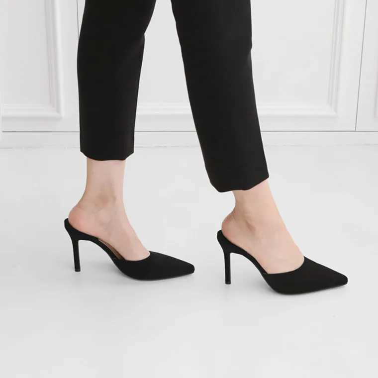High Quality Sexy Niglub High Heels New Outerwear Half Slippers Suede Fine Heels Pointed Fi Womens Shoes T241024