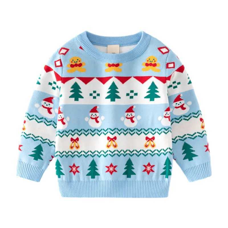 Boys and girls double layered crew collar striped knitted sweater childrens Christmas tree jacquard sweater 0-8 years old W241025