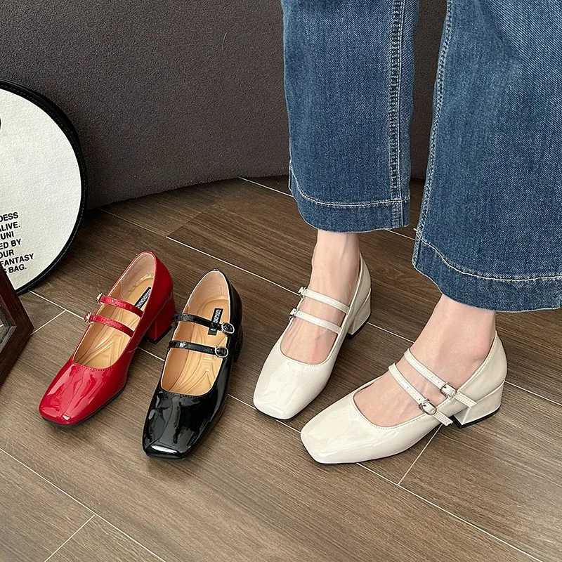 High Quality Spring Womens Mary Jane Shoes Womens Fi Light Square Thick Toe High Heels Womens Elegant Red Ballet Dancer Party Shoes T241024
