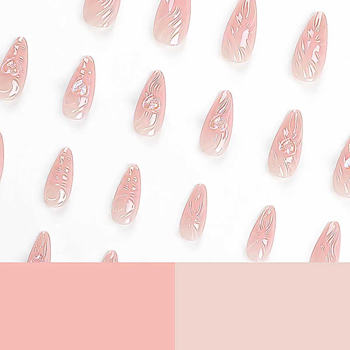 24Pcs 3D Long Press on Almond Water Wave Acrylic False Nails Stick on Wearable Artificial Nails Art Perfect for Women and GirlsXJ241025