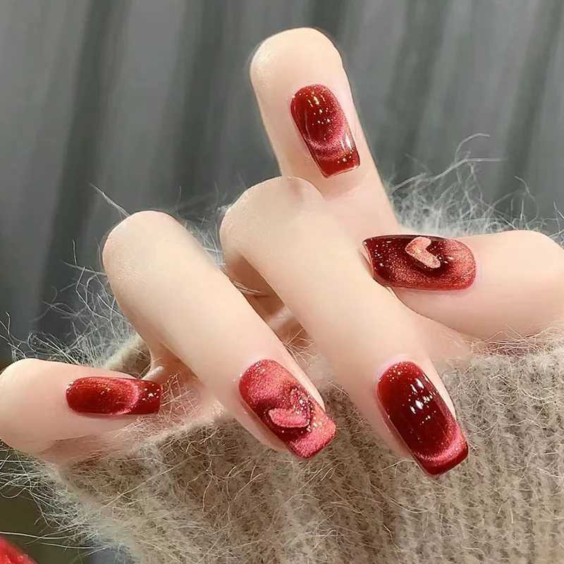 Gradient Pink Nails Press on Y2K Love Heart Fake Nail Medium Length Coffin Frosted Full Cover False Nails for Women and GirlsXJ241025