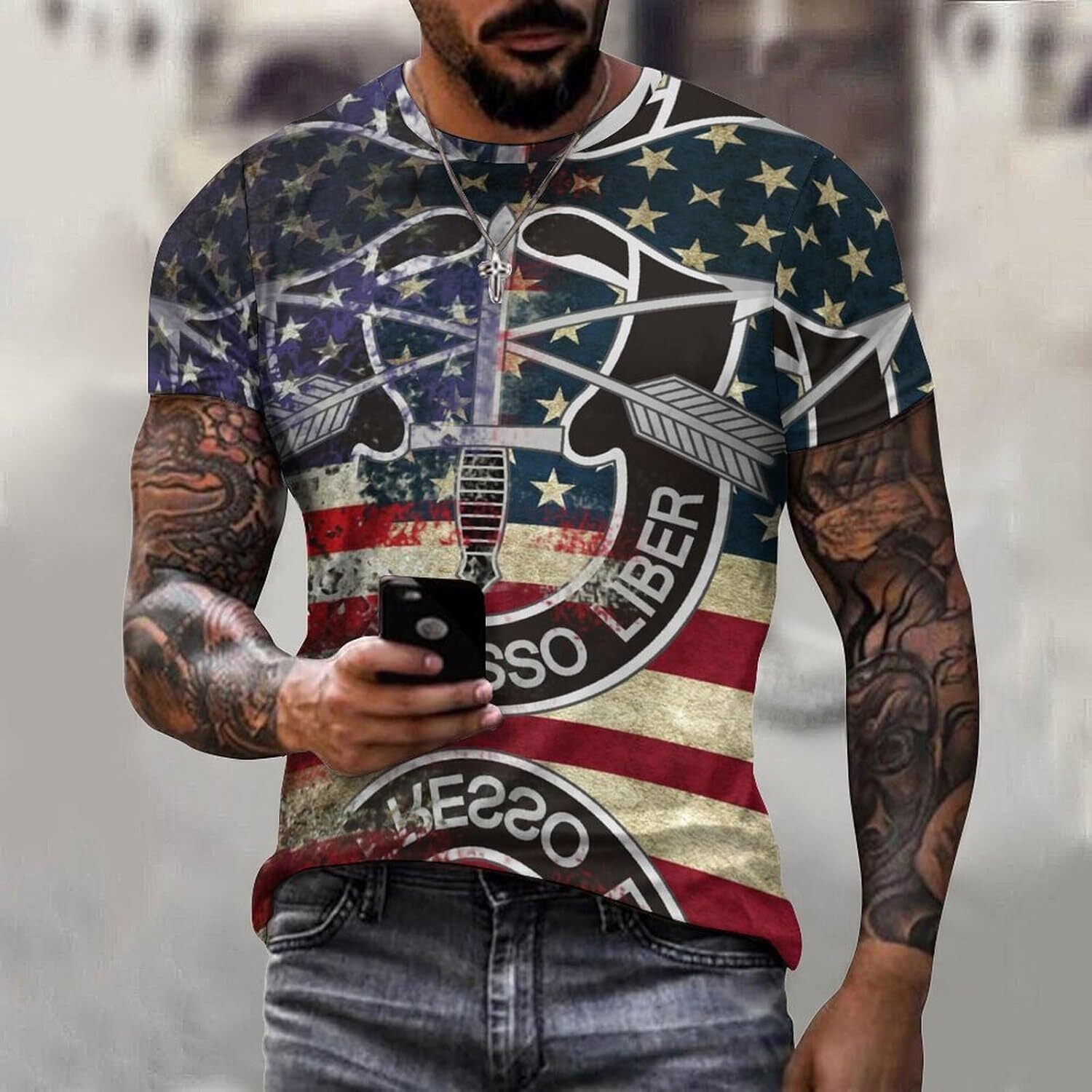 Mens T shirt Retro American Army Special Forces Flag Cotton T-Shirt 3D Printed Casual All-in-one fashion Shirt Men's Crew Neck T-Shirt tee Casual