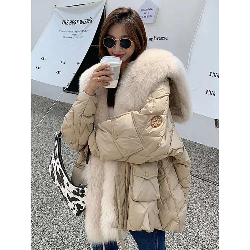 2024 Luxury Fox Fur Collar Long Coats 2024 Women Winter Soft Warm Loose Jacket Puffer Parka Female Windproof Snow Outwear Coats 525