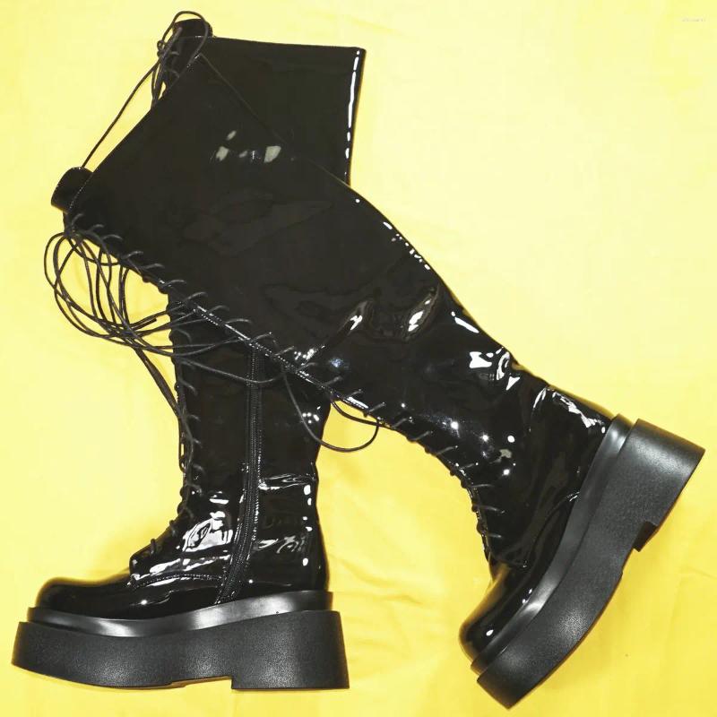 Boots Wedges Pumps Shoes Women Patent Leather Super High Heels Over The Knee Snow Female Round Toe Fashion Sneakers Casual