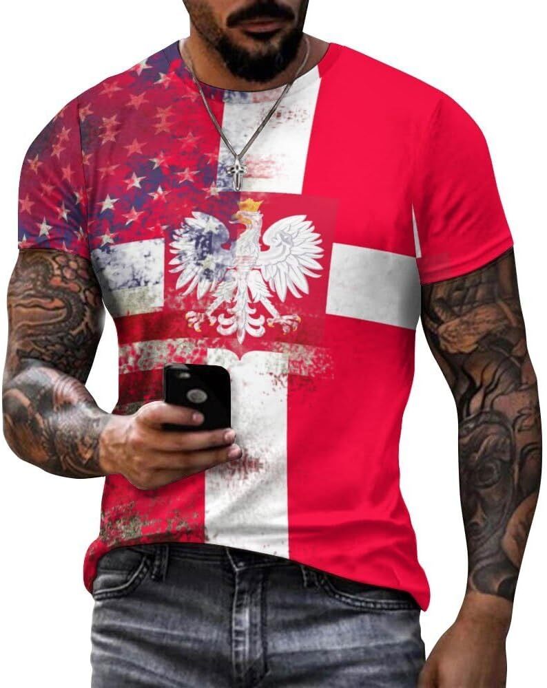 Mens T shirt Retro American Flag of Poland Cotton T-Shirt 3D Printed Casual Shirt All-in-one fashion cool Men's Crew Neck T-Shirt tee Casual tops