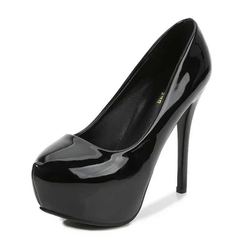High Quality Hot Womens Pump Patent Leather Round Toe 12CM Platform Wedding Party Dress High Heels T241024