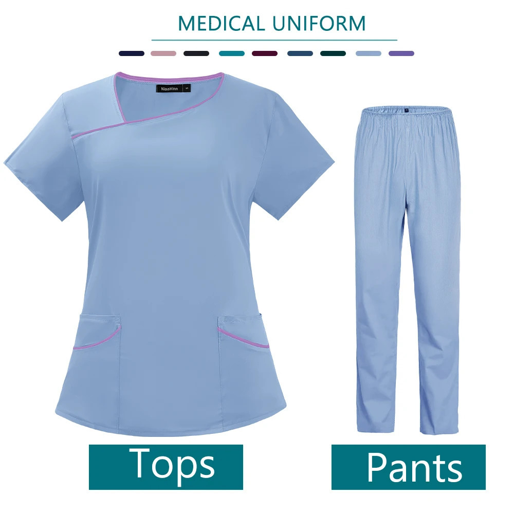 Womens Uniform Solid Color ShortSleeved Top Pants for Nurses Workwear Fashion Scrubs Suit Nurse Accessories 241017