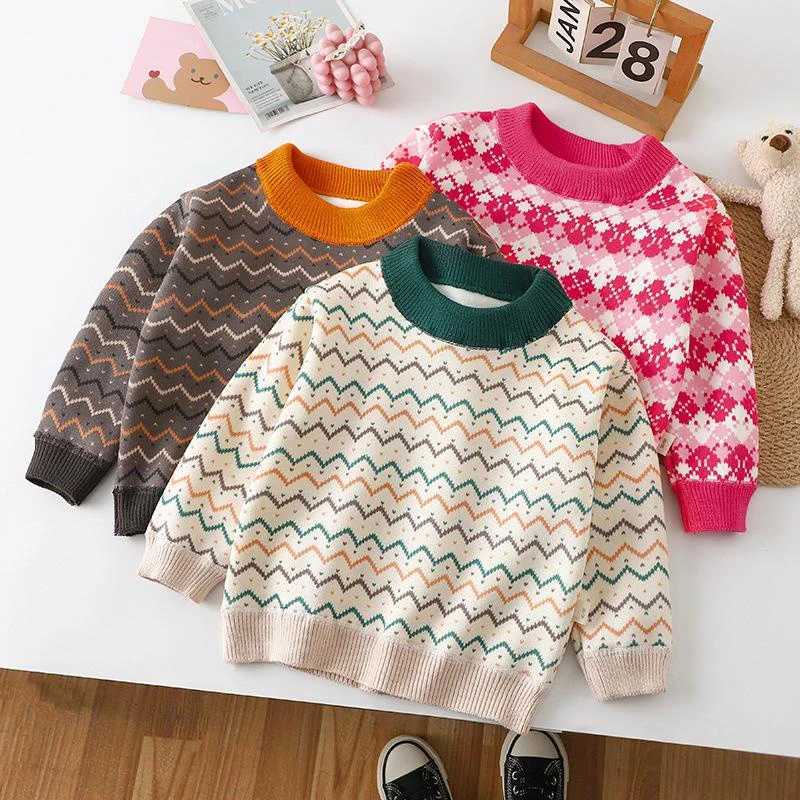 In autumn and winter boys and girls wear childrens striped thick bottom shirts to warm up their childrens warm tops W241025