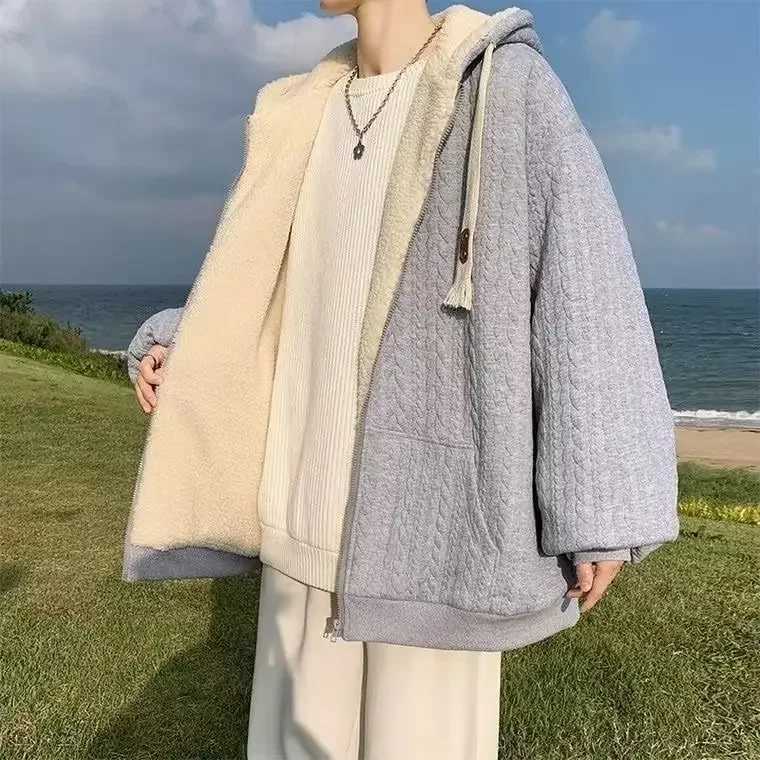 Fashionable loose hooded wool mens jacket autumn/winter Korean casual cotton coat American fashion Hong Kong style W241024