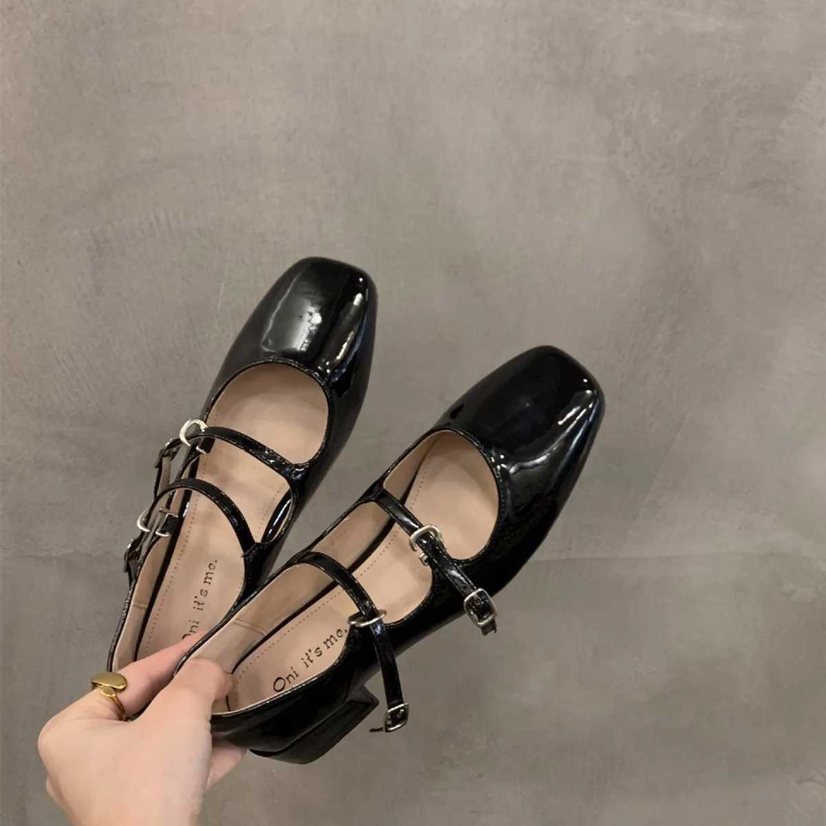 High Quality Mary Jane womens shoes medium high heels womens single shoes Fi glossy soft and comfortable ballet shoes Zapatos De Mujer T241024