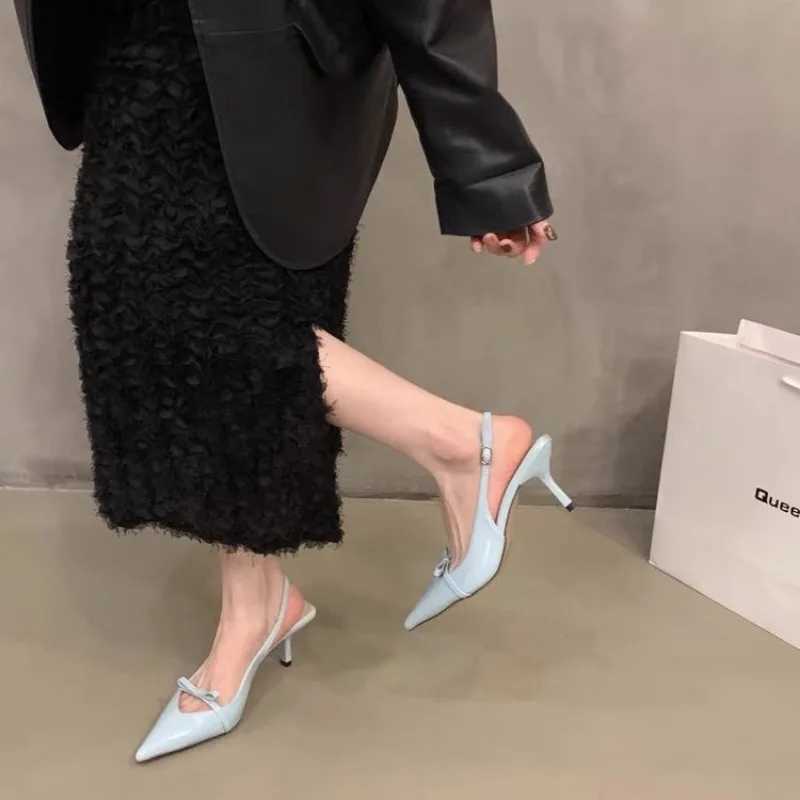 High Quality Summer New Womens Shoes Fi Light Smooth Mochrome Pointed Womens Sandals Thin High Heels Dress Sexy High Heels T241024