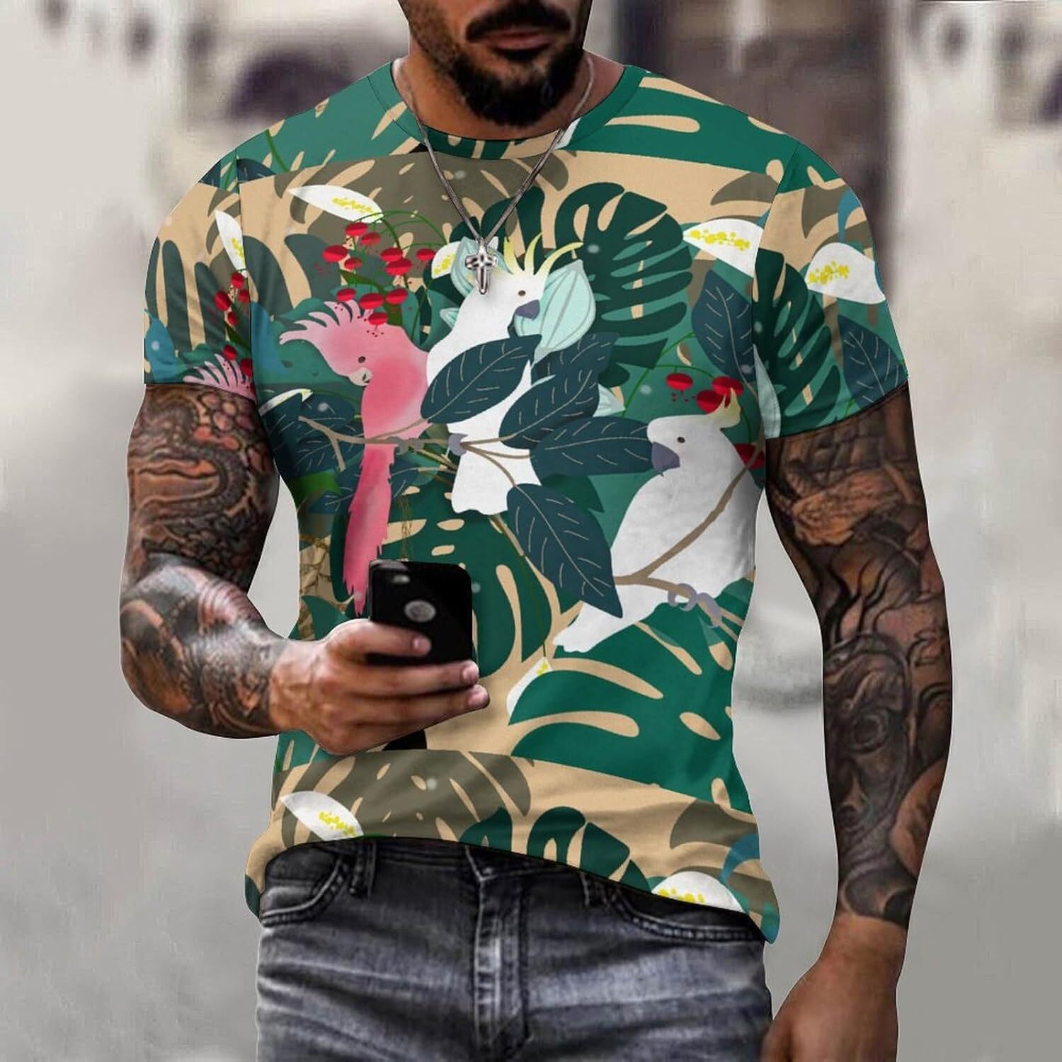 Mens T shirt Toucan Tropical Pattern Cotton T-Shirt 3D Printed Casual Shirt Men's Crew Neck T-Shirt All-in-one fashion tee cool Casual tops summe