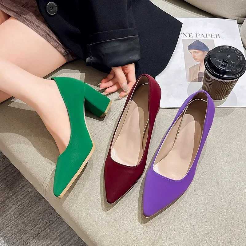 High Quality Purple High Heels Autumn New Womens Pump Comfortable Shallow Office Womens Shoes Sexy Point Toe Thick High Heels Large Size 43 T241024