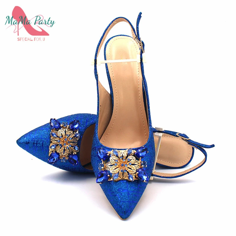 2024 Nigeria Womens Shoe Matching Bag Set Royal Blue Italian Womens Pump for Wedding Parties 241024