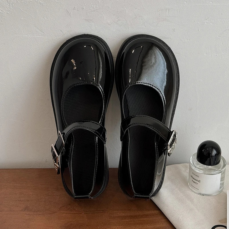 Womens Black Flat Shoes Womens Autumn Retro Mary Jane Shoes Student Leather Shoes British Womens Shoes Zapatillas 241024