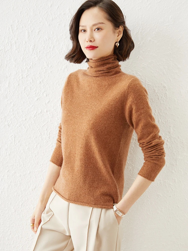 Autumn and Winter Sweater Womens Pile Collar Loose Long Sleeve Pullover High Inner Wool Knitted Bottoming Shirt Top 241021