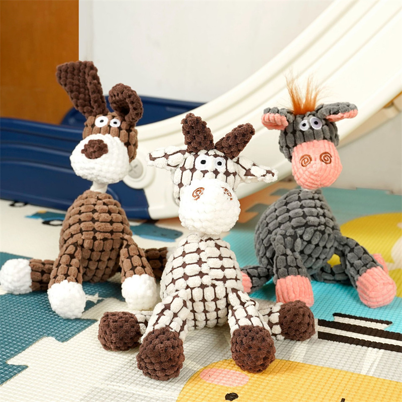 Fun Donkey Shape Corduroy Chew for Dogs Puppy Squeaker Squeaky Plush Bone Molar Toy Pet Training Dog Accessories Free shipping