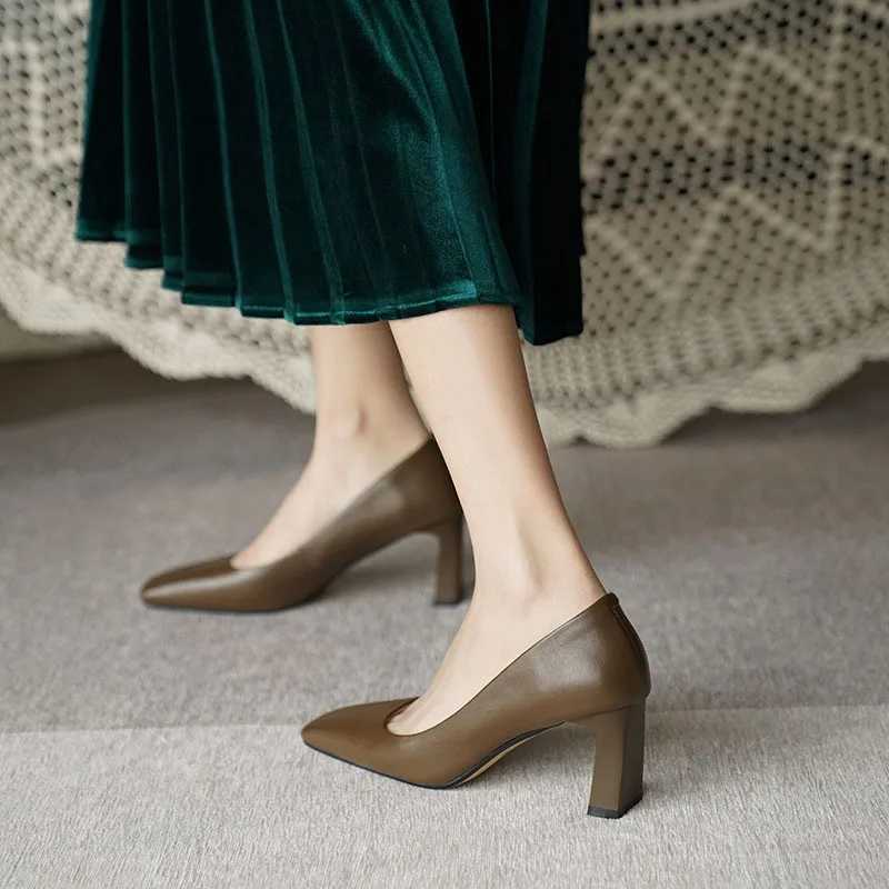 High Quality Womens Thick High Heels 6.5CM Pump Spring/Autumn Square Toe French Casual Professional Shoes Zapatos Mujer De Vir T241024
