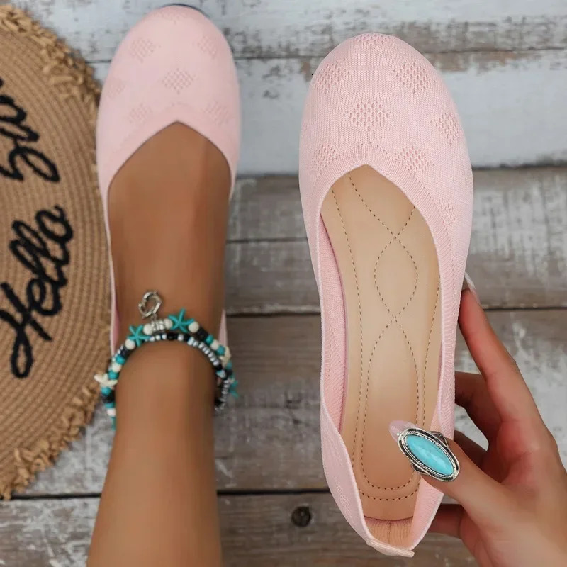 2024 Autumn Womens Round Toe Mesh Wind Flat Vulcanized Shoes Womens Fashion Solid Color Shallow Mouth Casual Shoes 241024