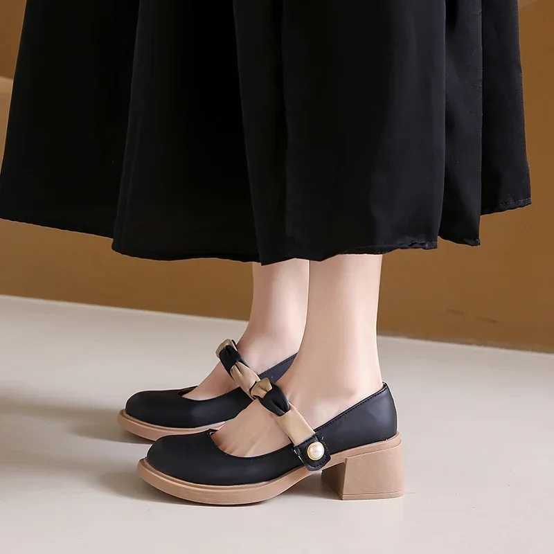 High Quality Mixed color Mary Janes square heel buckle shoes for women Fi spring/autumn light pump Salto Alto T241024
