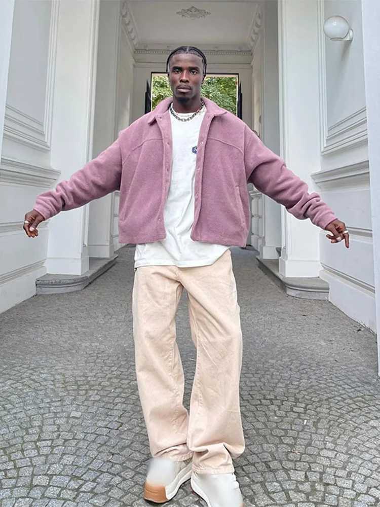 Mens Fashion Casual Teddy Velvet Jacket Autumn Loose Collar Single Chest Warm Coat 2024 Mens Pocket Thick Cashmere Coat W241024