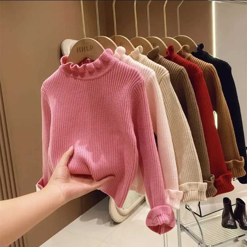 Girls sweater autumn/winter solid color long sleeved baby knitted fashion 0-6 year old childrens top W241025