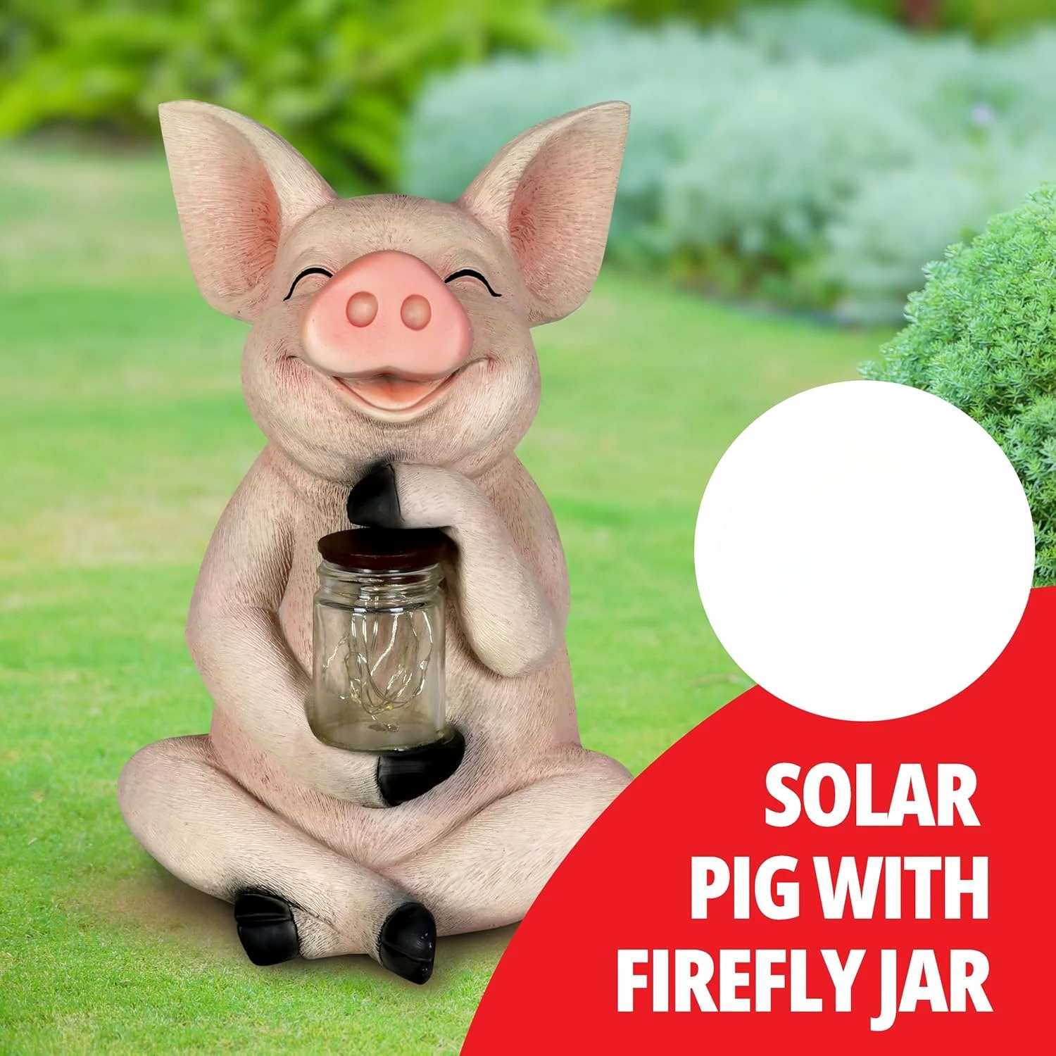 Garden Sculpture Pig Solar Statue with Glass Jar 8 LED Firefly Lights Outdoor Decoration 241024