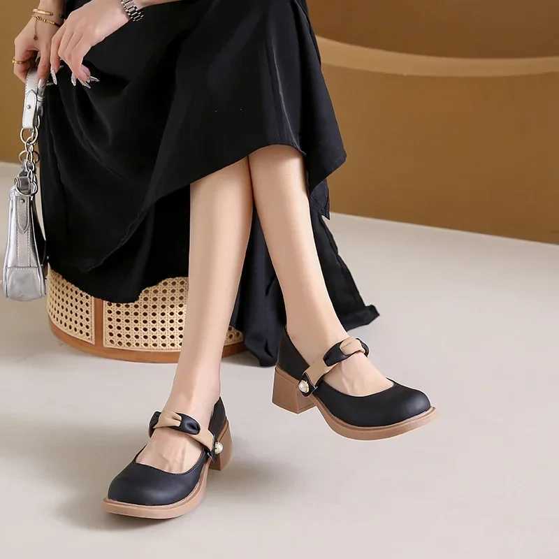 High Quality Mixed color Mary Janes square heel buckle shoes for women Fi spring/autumn light pump Salto Alto T241024