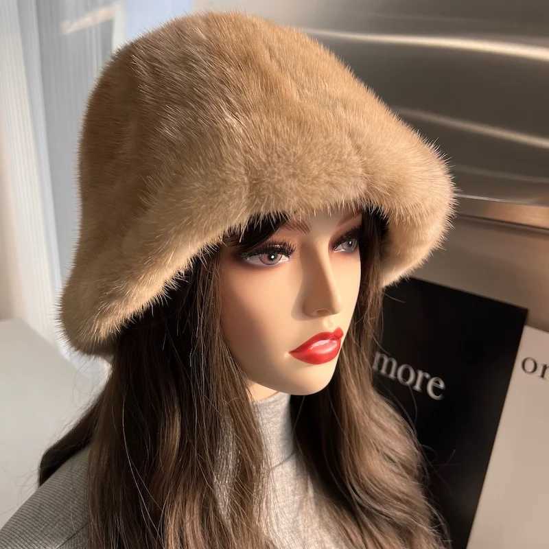 New Real Natural Fisherman Hat High Quality Mink Fur Hat Cap Luxury Women Fashion Winter Outdoor Panama Warm Real Fur BeaniesX241025