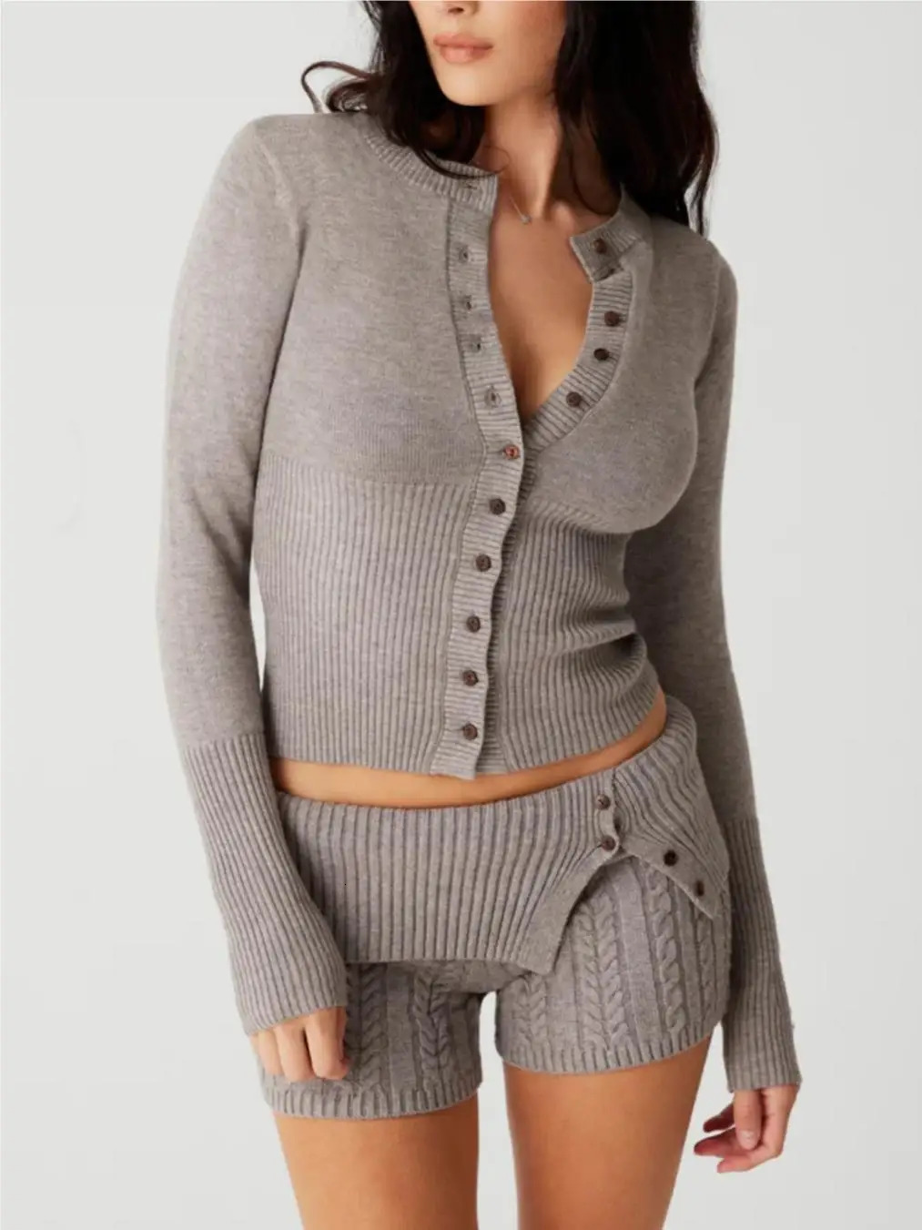 Sexy cardigan women Fall korean fashion vintage clothes cropped sweaters women long sleeve top knitted button up cardigan brown 241024