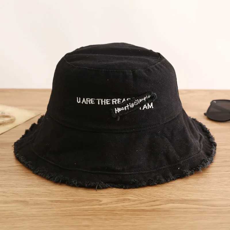 Female Fishermans Hat Canvas Sunshade Letter Patch Tassel Caps for Women Fashion Solid Color Hat for VacationX241025