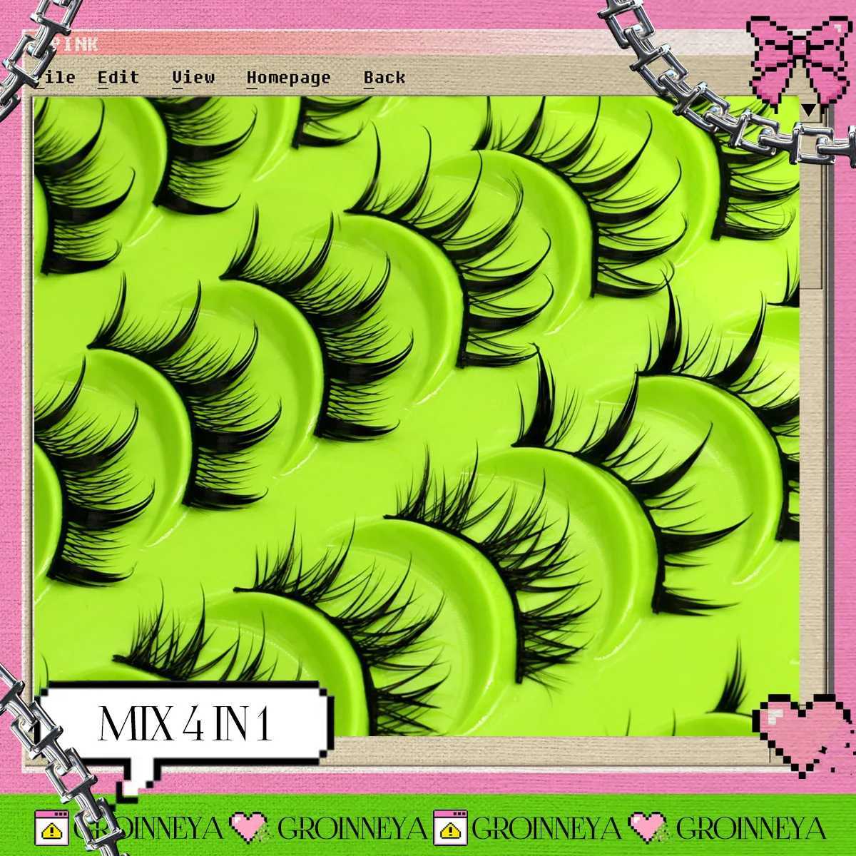 Groinneya Manga Eyelash 5/7/9/20 Double 3D Mink Natural Eyelash Soft Cross Wispy False Eyelash ExtensionW241024