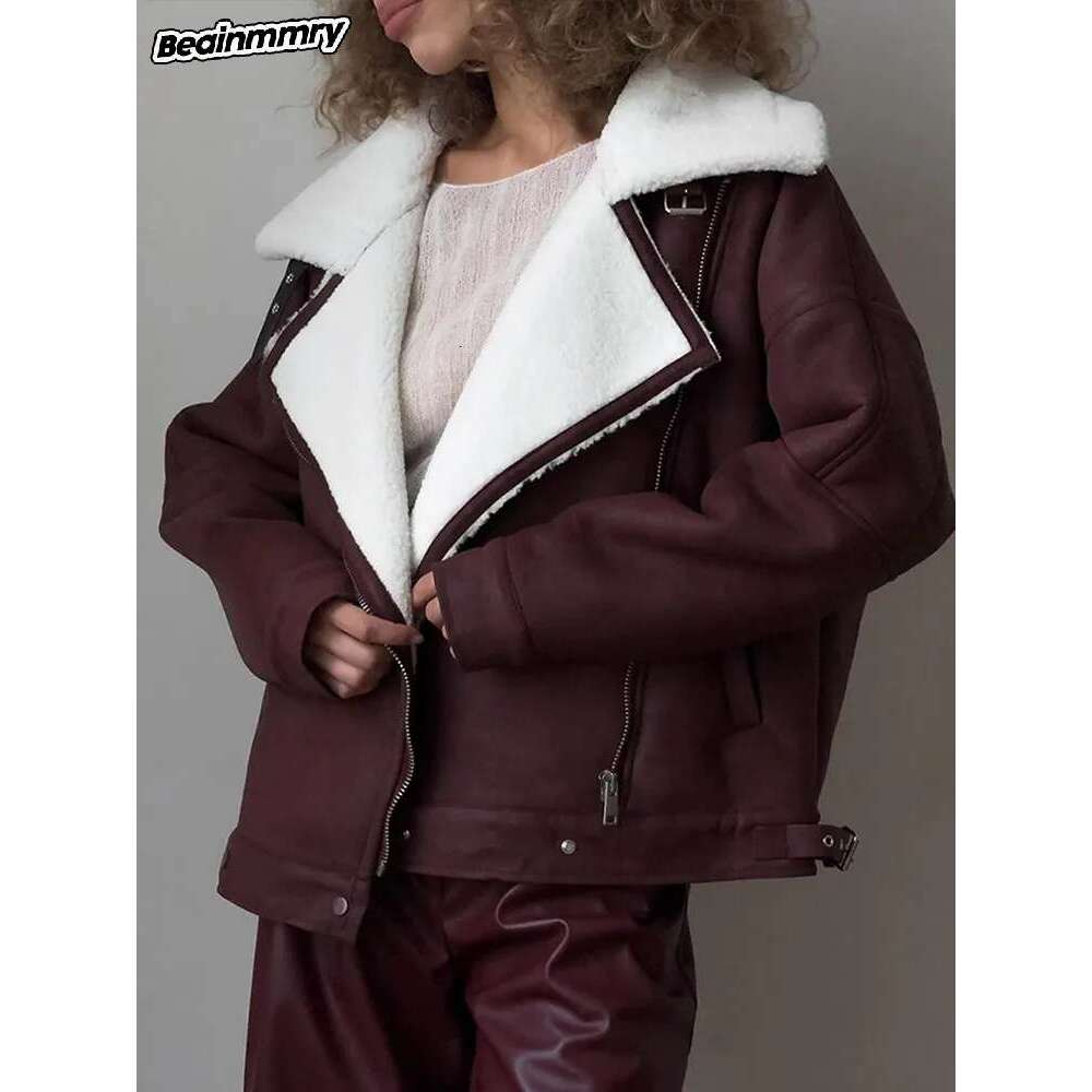 Women Fashion Polar Fleece Ing Suede Jacket Vintage Bury Laple Long Sleeves Zipper Coat Autumn Winter Lady Warm Outwears