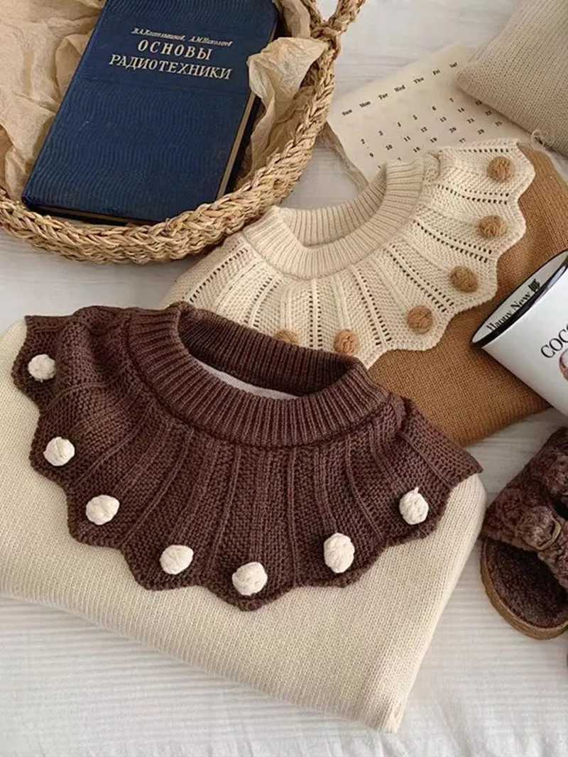 Autumn winter young girl sweater thick cotton wool long sleeved girl latte art casual ball collar knitted for preschool girls W241025