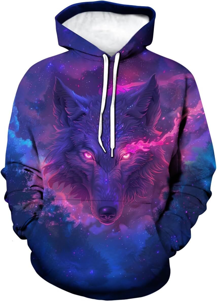 Hoodie for Mens Womens Novelty Wolf Hoodie Funny Animal Graphic Sweatshirts Graphic Hoodies sweatshirt Pullover Long Sleeve Warm