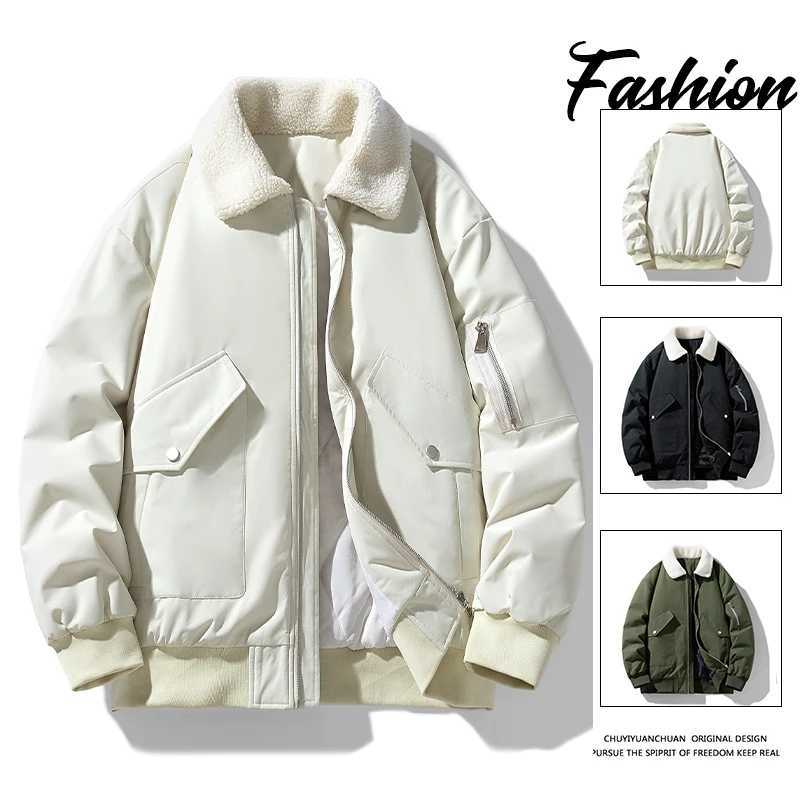 M-8XL cotton padded couple outdoor tool lapel jacket winter cashmere thick warm loose plus size cotton padded jacket W241024