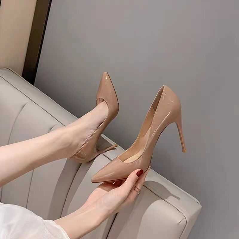 Heels sandals slides red bottomed S pointed shallow mouth sexy single summer new versatile French high slim heels bridesmaid banquet shoes